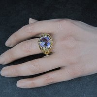Vintage Vermeil Sterling Amethyst Diamond Ring Size 8