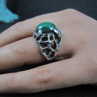 Vintage Brutalist Sterling Malachite Ring Size 6.5
