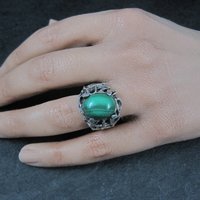Vintage Brutalist Sterling Malachite Ring Size 6.5