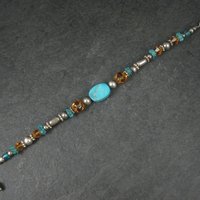 Vintage Sterling Turquoise Crystal Toggle Bracelet 7.5 Inches