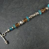 Vintage Sterling Turquoise Crystal Toggle Bracelet 7.5 Inches