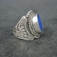 Vintage Sterling Lapis Lazuli Dragon Ring Size 10