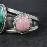 Heavy Southwestern Sterling Malachite Rhodonite Cuff Bracelet 6.25"