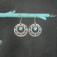 Vintage Filigree Blue Glass Earrings
