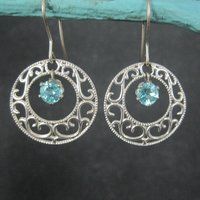 Vintage Filigree Blue Glass Earrings