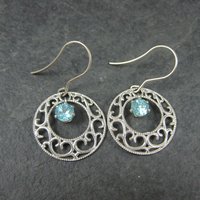 Vintage Filigree Blue Glass Earrings