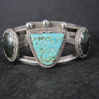 Heavy Southwestern Sterling Turquoise Jade Cuff Bracelet 6.25"
