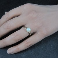 Vintage Gold Filled Pearl Solitaire Ring Old New Stock