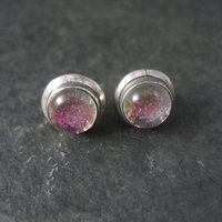 Vintage Sterling Pink Dichroic Glass Stud Earrings