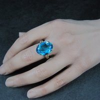 Antique Gold Filled Teal Glass Ring Size 9