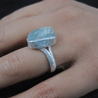 Estate Sterling Raw Aquamarine Ring Size 7