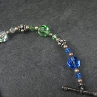 Vintage Sterling Rainbow Crystal Cross Toggle Bracelet 8"