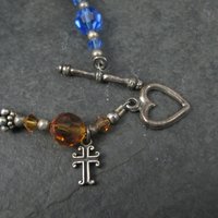Vintage Sterling Rainbow Crystal Cross Toggle Bracelet 8"