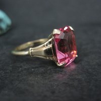Antique Gold Filled Pink Glass Ring Size 6 New Old Stock