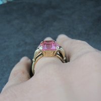 Antique Gold Filled Pink Glass Ring Size 6 New Old Stock