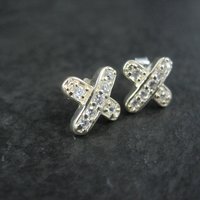 Vintage Sterling Silver Cubic Zirconia X Earrings