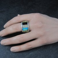 Vintage Sterling Inlay Ring Size 7 Navajo Edison Cummings