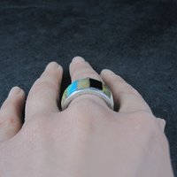 Vintage Sterling Inlay Ring Size 7 Navajo Edison Cummings