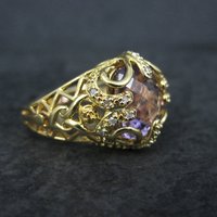 Vintage Vermeil Sterling Amethyst Diamond Ring Size 8