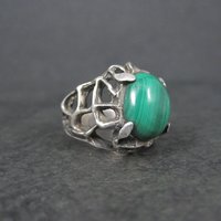 Vintage Brutalist Sterling Malachite Ring Size 6.5