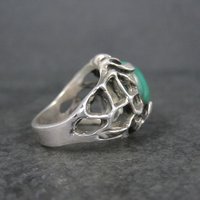 Vintage Brutalist Sterling Malachite Ring Size 6.5