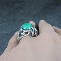 Vintage Brutalist Sterling Malachite Ring Size 6.5