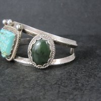 Heavy Southwestern Sterling Turquoise Jade Cuff Bracelet 6.25"