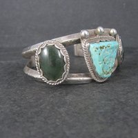 Heavy Southwestern Sterling Turquoise Jade Cuff Bracelet 6.25"