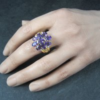 Vermeil Sterling Amethyst Cluster Ring Size 8