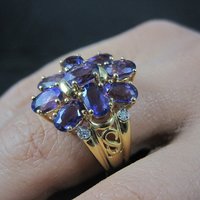 Vermeil Sterling Amethyst Cluster Ring Size 8