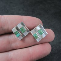 Southwestern Sterling Turquoise Mother of Pearl Inlay Earrings