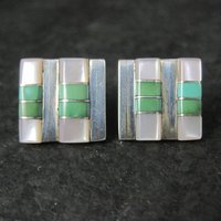 Southwestern Sterling Turquoise Mother of Pearl Inlay Earrings