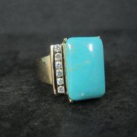 Estate Vermeil Sterling Turquoise Ring Size 8