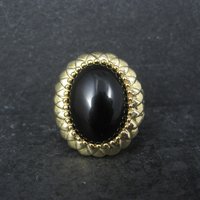 Ornate Vermeil Sterling Onyx Ring Size 8