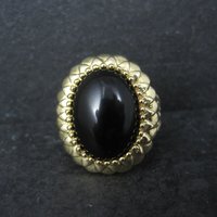 Ornate Vermeil Sterling Onyx Ring Size 8