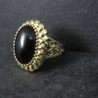 Ornate Vermeil Sterling Onyx Ring Size 8