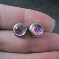 Vintage Sterling Pink Dichroic Glass Stud Earrings