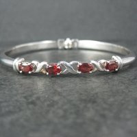 Vintage Sterling XO Garnet Bangle Bracelet 7.5 Inches