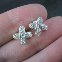 Vintage Sterling Silver Cubic Zirconia X Earrings