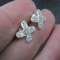 Vintage Sterling Silver Cubic Zirconia X Earrings