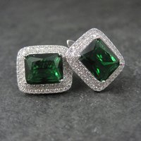 Vintage Sterling Green Cz Latch Back Earrings