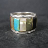 Vintage Sterling Inlay Ring Size 7 Navajo Edison Cummings