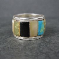 Vintage Sterling Inlay Ring Size 7 Navajo Edison Cummings