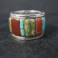 Vintage Sterling Inlay Ring Size 7 Navajo Edison Cummings