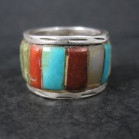 Vintage Sterling Inlay Ring Size 7 Navajo Edison Cummings