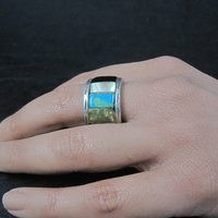 Vintage Sterling Inlay Ring Size 7 Navajo Edison Cummings