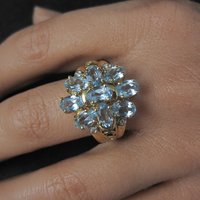 Vermeil Sterling Blue Topaz Cluster Ring Size 8