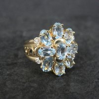 Vermeil Sterling Blue Topaz Cluster Ring Size 8