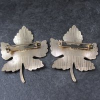 Lot of 2 Vintage Enamel Leaf Brooches