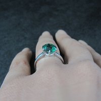 Vintage Sterling Emerald Solitaire Ring New Old Stock Multiple Sizes
